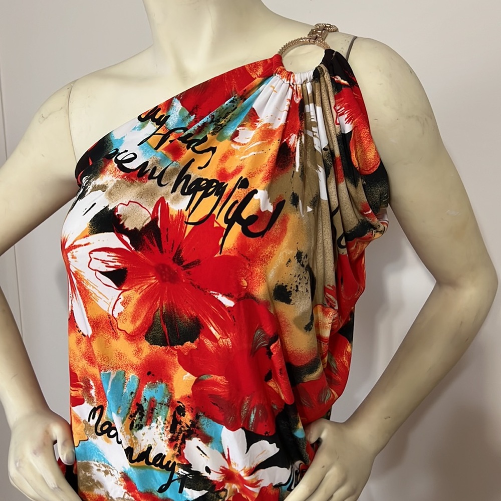 CACH’E One Shoulder, Flower Print Mini Dress - Picture 4 of 12